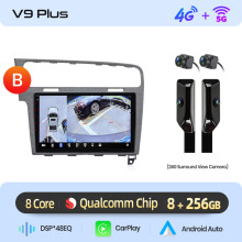 Junsun Autoradio V9 Plus, 8-Kern, 8GB RAM 256GB Speicher, 360 Panorama-Kamera, Kabelloses CarPlay und Android Auto, Schwarz