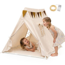 Tienda tipi - MAMABRUM - Tipi Beige - Beige - Alfombra de suelo 120 x 120 cm - Guirnalda LED 4 m