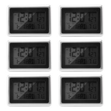 6X Reloj de Pared Digital, Pantalla Lcd , Operado con Batería, Temperatura Interior, Calendario, Mesa de Pie, Posponer Sin Luz de Fondo