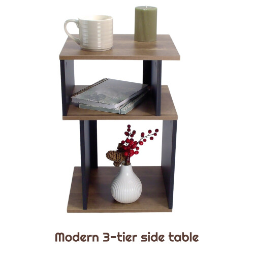 Elegant Oak Black 2-Tier Side Table Coffee Table 1