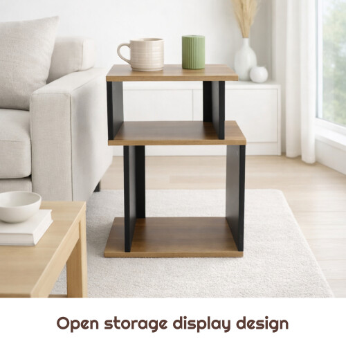 Elegant Oak Black 2-Tier Side Table Coffee Table 2