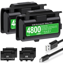 DinoFire 2er-Set wiederaufladbare Akkus 4800-mWh mit Ladekabel für Xbox Series X/S und Xbox One X/S
