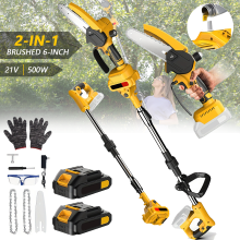 Kabellose 2-in-1 Elektrokettensäge mit Teleskopstange, 6 Zoll, für Gartenpflege und hohe Äste