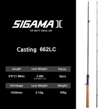 PURELURE Canne à pêche SigamaII-662LC en carbone ultralégère, 2 sections, action MF, puissance UL/L, pour voyage
