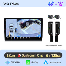 Junsun Autoradio V9 Plus 6GB 128GB Noir, Android 13, CarPlay et Android Auto, Écran QLED, GPS, pour Fiat Bravo 2007-2012