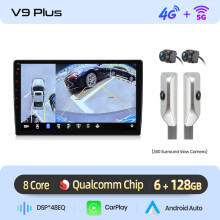 Junsun Autoradio V9 Plus (6GB 128GB) 360 SR, Android 13, CarPlay, Android Auto, Écran QLED, pour Fiat Bravo 2007-2012