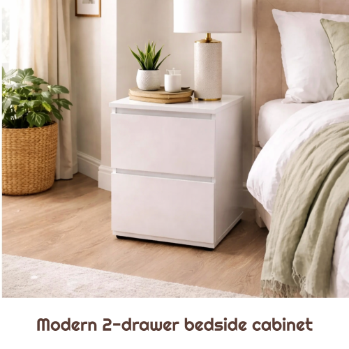 High Gloss White Bedside Table 2 Drawer Nightstand 1