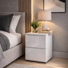 High Gloss White Bedside Table 2 Drawer Nightstand
