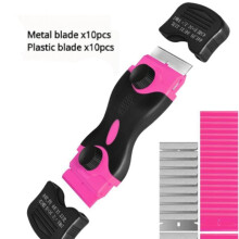 (Pink) Blade Scraper Tool Kit Scrapers Extra Blades Plastic Paint Doublehead With Scraper
