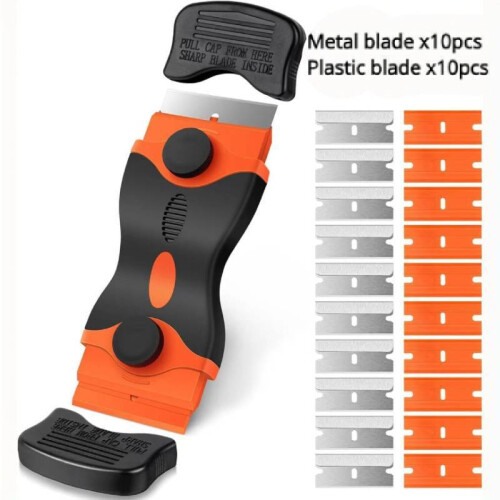 (Orange) Blade Scraper Tool Kit Scrapers Extra Blades Plastic Paint Doublehead With Scraper