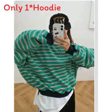 (Green White, XL) Girls Spring Striped Casual Sweatshirt Hoodie With Patching For Wear Daily