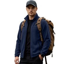 (Blue, S) Mens Collar Stand Fleece Jacket With Polyester Blend For Winter Use Outdoor