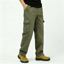 (Green,L)Pantalon décontracté avec plusieurs poches et taille haute pour homme utilisation mode durable