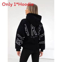 (Black, S) Women Trendy Long Sleeve Hoodie With Print Details Comfortable Fit For Casual Outings