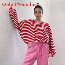 (Pink, XL) Striped Girls Spring Casual Sweatshirt Hoodie With Patching For Daily Wear
