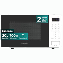 Hisense 700 Watts 20 Litre White Digital Solo Microwave Oven H20MOWS4UK, Auto Defrost, 9 Cook Menus