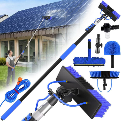 Solar Panel Cleaning Kit, Water‑Fed Pole Set with 24Ft Extension Pole