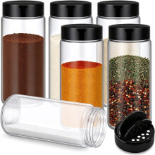 6 Pack 16 Oz Glass Spice Jars with Shaker Lids, Round Spice Bottles for Kitchen Pantry Organization