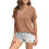Womens  Size Loose Fit V Neck Solid Color Short Sleeve Tshirt Casual Basic Top Oversized Light Brown L 1
