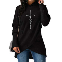 (Black, Tag XL=US M) Print Letter Faith Sweatshirt Long Sleeved Hoodie Women Gift Clothing Fashion