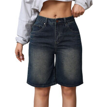 Bermuda Jeans Feminina, Cintura Alta, Comprimento Até o Joelho, Modelagem Solta Azul XL