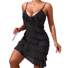 Women'S Bodycon V Neck Sleeveless Spaghetti Strap Mesh Ruched Club Party Short Dress Black L
