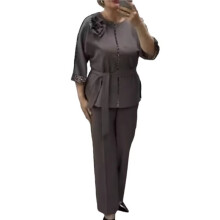 CiCiBird Damesblouse met Rits, 3/4 Mouwen, Peplumtop voor op Kantoor Bruin XXXL