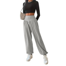 Womens Minimalist High Waist Wide Leg Casual Pants Loose Fit Cuffed Trousers Streetwear Flower Ash XL