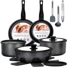 Nonstick Pots and Pans Set 17pcs, Induction Hob Pan Set, Kitchen Cookware Sets with Detachable Handle, RV Frying Pans, Saucepan Sets with Lids, Oven