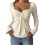 Womens V Neck Long Sleeve Ruffle Casual Tshirt Solid Color Pullover Blouse Elegant Basic Top Light Apricot L 2