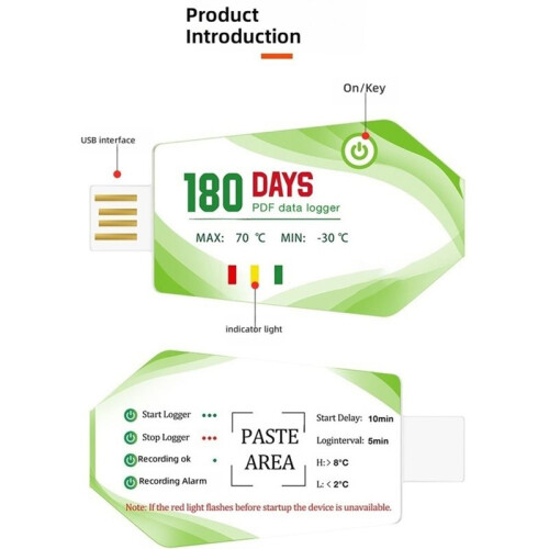 Temp019 Disposable USB Temperature Data Logger, 180 Days Recording PDF Report, -30-70 Cold Chain Temperature Recorder 1