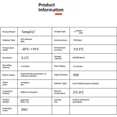 Temp019 Disposable USB Temperature Data Logger, 180 Days Recording PDF Report, -30-70 Cold Chain Temperature Recorder 2
