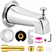 5.3" Chrome Bathtub Spout with Diverter, All-Metal Replacement Kit 3.94" Solid Brass Pipe, Brass Adapters and Cover