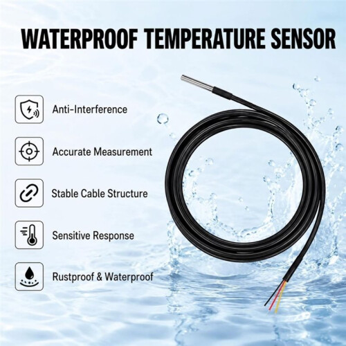 DS18B20 Temperature Sensor, 5 M Cable, 0.5C Accuracy, for  Raspberry Pi and Shelly Temperature Sensor 1