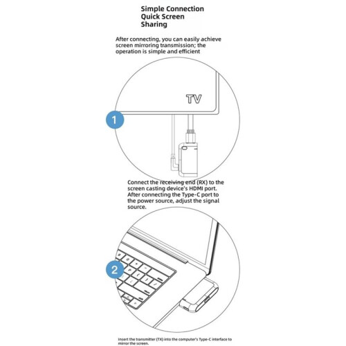 Type-C to -Compatible Wireless Transmitter Receiver 1080P 4K Decode Video Transceiver 50m Wireless Extender, 1PC