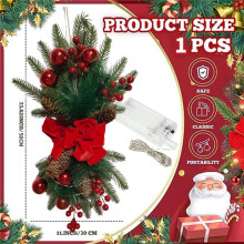 Christmas Stairway Swag with Lights, Red Ribbon Christmas Wreaths with Lights, Christmas Teardrop Swag Outdoor