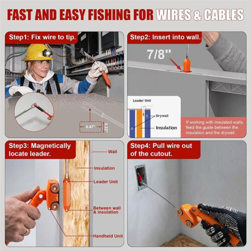 Magnetic Wire Puller, High Strength Magnet Cable Puller with Stainless Leader, Stud Finder for Electrical Wall Wiring 1