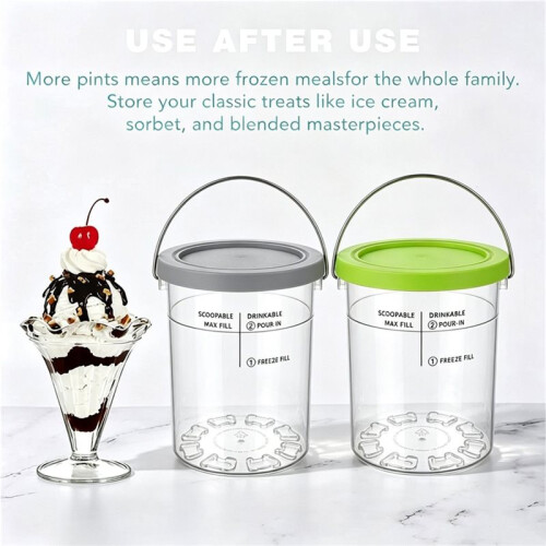 2PCS Ice Cream Pints Cups for  NC501 Series Replacement Freezer Containers Storage Jars with Lids with Handle C 2