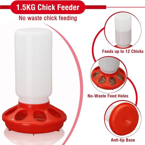 Automatic Chick Feeder & Waterer Kit - Top-Fill Design for Easy Refills, Plastic Poultry Drinker 1