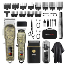 HIENA PRO Professional Hair Clippers Men, Cordless Hair Clipper for Barber Clippers and Trimmer LED Barber Set with Foil Shaver, Nose Trimmer