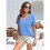 Womens  Size Loose Fit V Neck Solid Color Short Sleeve Tshirt Casual Basic Top Oversized Sky  XL 3