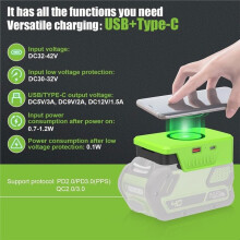 Wireless Charger for Greenworks 40V G-MAX Battery 29472 29462,15W Max Wireless Charging Adapter with USB & Type C ,
