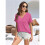 Womens  Size Loose Fit V Neck Solid Color Short Sleeve Tshirt Casual Basic Top Oversized Rose Red L 2