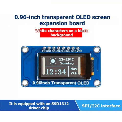0,96" Transparante OLED-Displaymodule voor Raspberry Pi SSD1312-Driver met SPI/I2C-Interface en Uitbreidingskaart 2