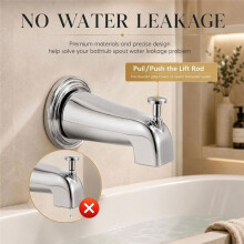 5.3" Chrome Bathtub Spout with Diverter, All-Metal Replacement Kit 3.94" Solid Brass Pipe, Brass Adapters and Cover