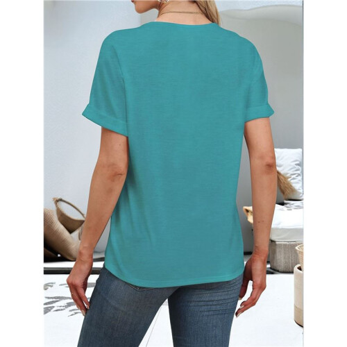 Womens  Size Loose Fit V Neck Solid Color Short Sleeve Tshirt Casual Basic Top Oversized Light Green XXL 1