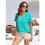 Womens  Size Loose Fit V Neck Solid Color Short Sleeve Tshirt Casual Basic Top Oversized Emerald S 4