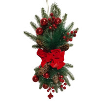 Christmas Stairway Swag with Lights, Red Ribbon Christmas Wreaths with Lights, Christmas Teardrop Swag Outdoor