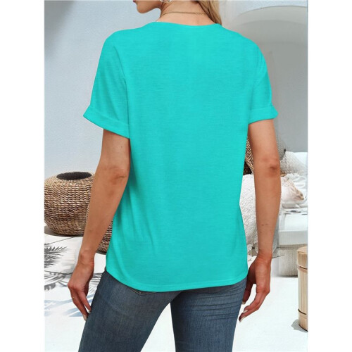 Womens  Size Loose Fit V Neck Solid Color Short Sleeve Tshirt Casual Basic Top Oversized Emerald L 1