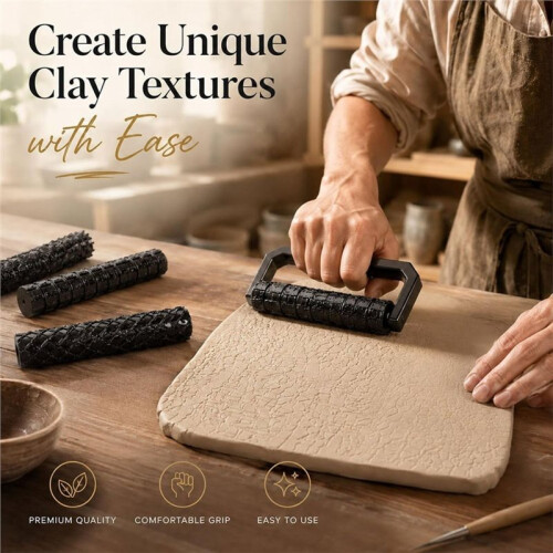 13pcs 3D Printed Clay Texture Roller Set 12-Pattern Clay Roller with Handle, Handheld Pottery Rollers Texture Wheel